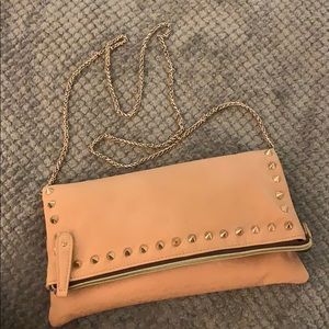 Salmon and Gold Spikes Clutch with Gold Chain